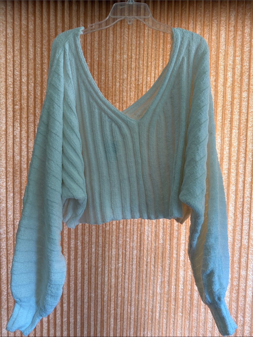 Free People Crochet-Style V-Neck Crop Sweater in White Size S NWT